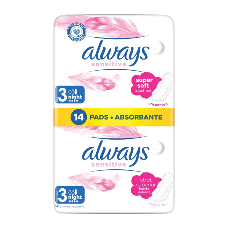 ALWAYS Ultra Sensitive Night vel.3 Hygienické vložky s křidélky 14 ks