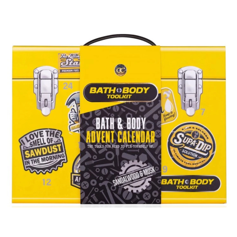 Accentra Adventní kalendář BATH and BODY TOOLKIT v dárkové krabici na nářadí