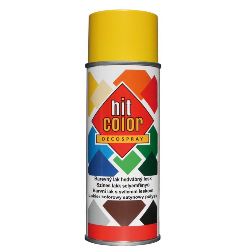 hitcolor Dekorativní lak ve spreji hedvábný lesk RAL 1021 žlutý hořčičný 400 ml
