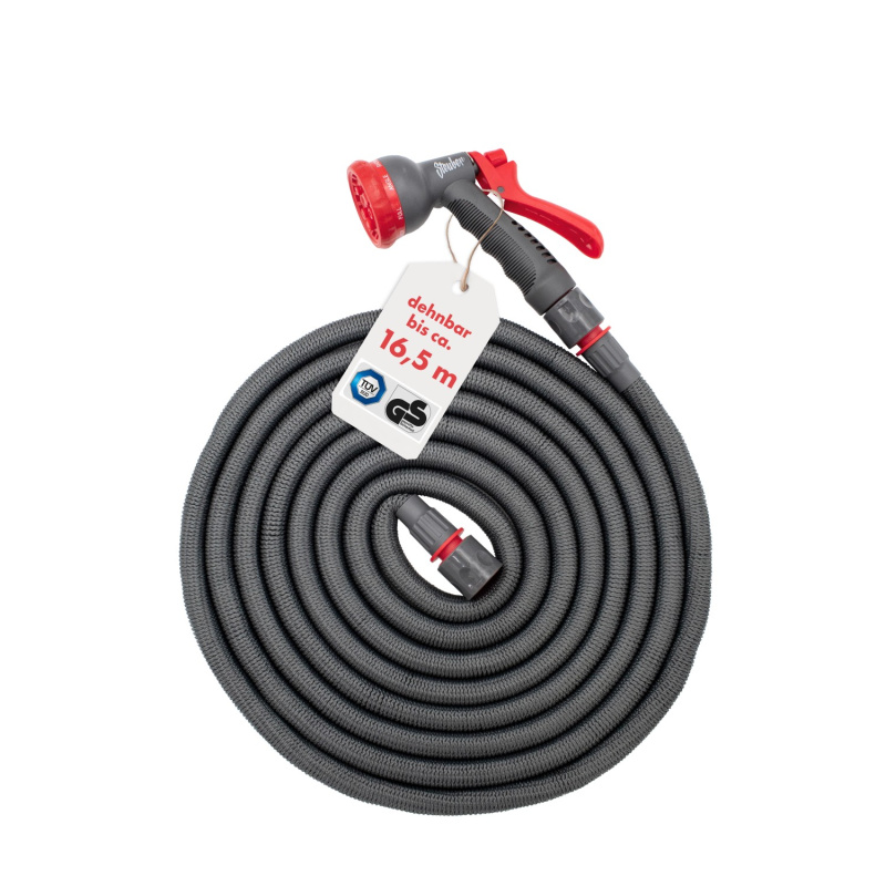 Steuber Flexibilní zahradní hadice vč. sprchy a konektorů, šedá/červená, 16,5 m