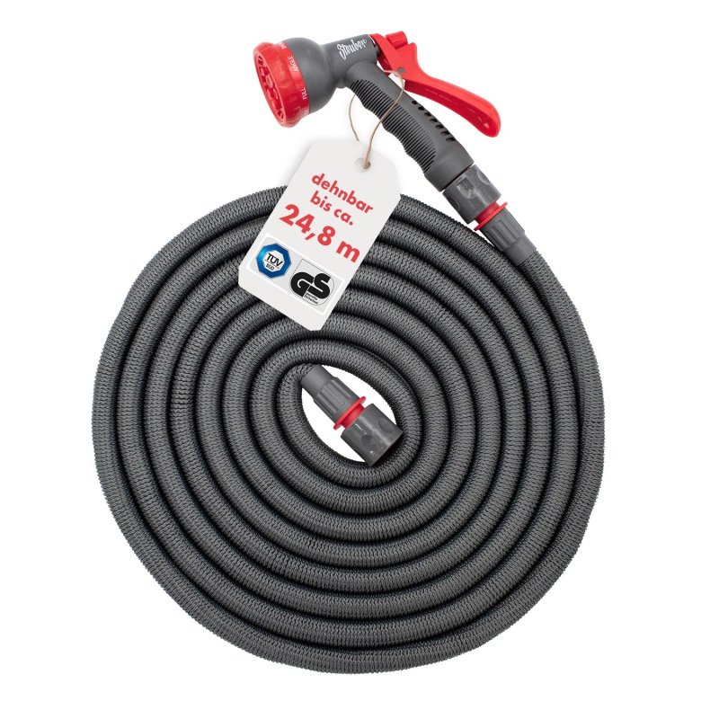 Steuber Flexibilní zahradní hadice vč. sprchy a konektorů, šedá/červená, 24,8 m
