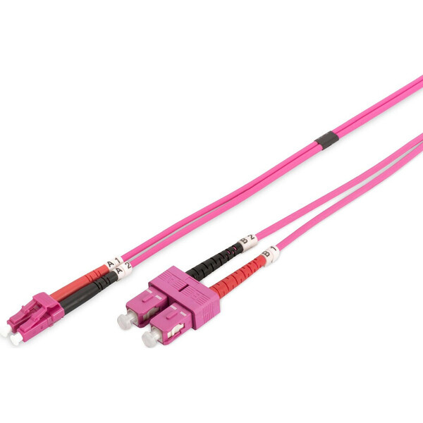 DIGITUS LC/SC optický patch kabel OM3 Duplex 2m růžový