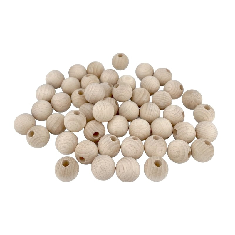 Dřevěné koule přírodní 20mm s polovičním otvorem (50ks)