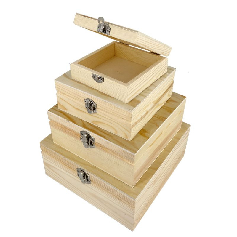 Dřevěné čtvercové krabičky - SADA 4ks