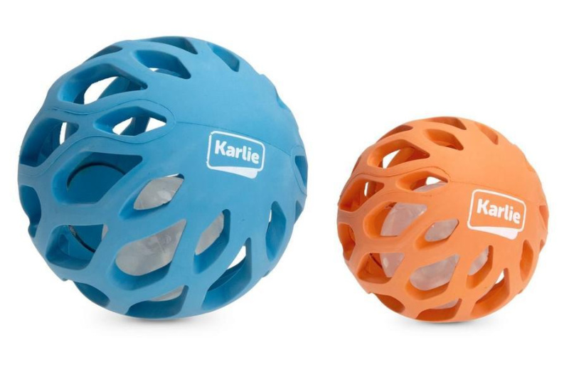 Karlie Gumová mřížkovaná koule s LED světlem uvnitř 8,3cm oranžová