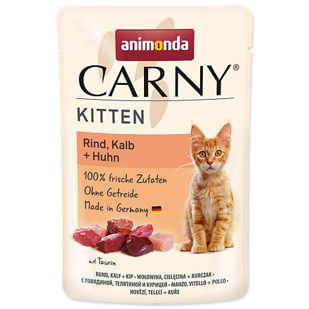 Carny Kitten 85 g hovězí, telecí+kuřecí, kapsička pro koťata 85 g