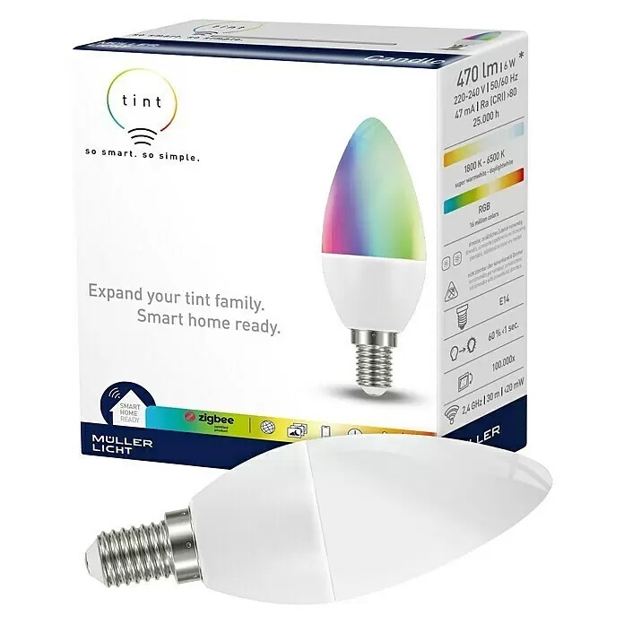 SMART LED žárovka E14 Müller-Licht Tint / 6 W / 470 lm / multicolor Varianta: ivi1