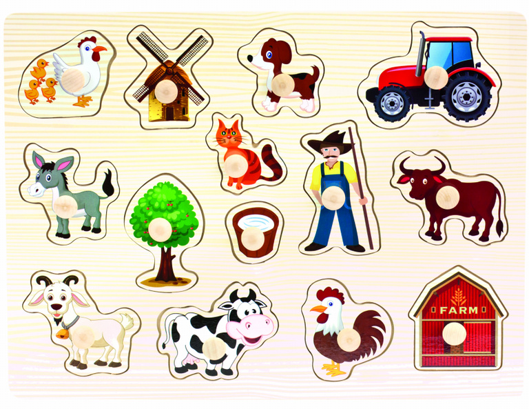 Bino Dřevěné puzzle farma 14 dílků