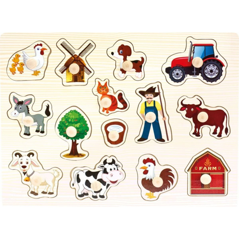 Bino Dřevěné puzzle farma 14 dílků