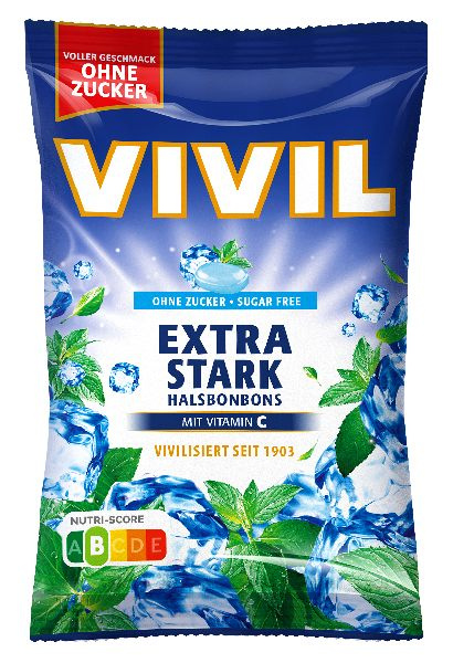 VIVIL Extra silný mentol a vitamín C drops bez cukru 120 g