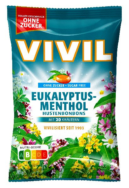 VIVIL Eukalyptus a mentol + 20 druhů bylin drops bez cukru 120 g