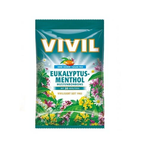 VIVIL Eukalyptus a mentol + 20 druhů bylin drops bez cukru 120 g