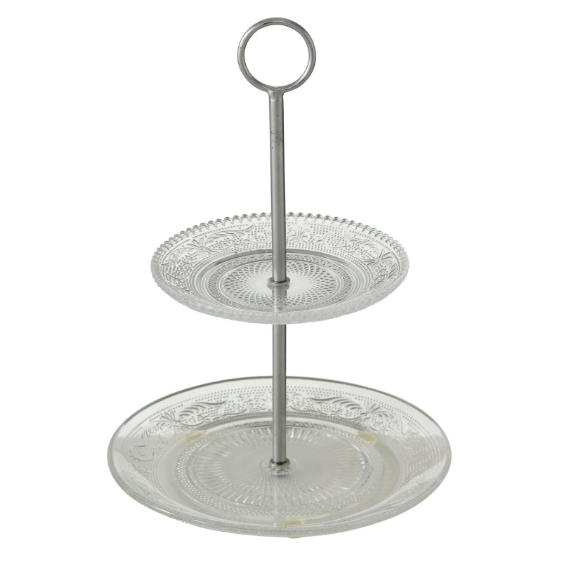Boltze Home Dvoupatrový podnos na cukroví RELIEF, 28 cm transparentní
