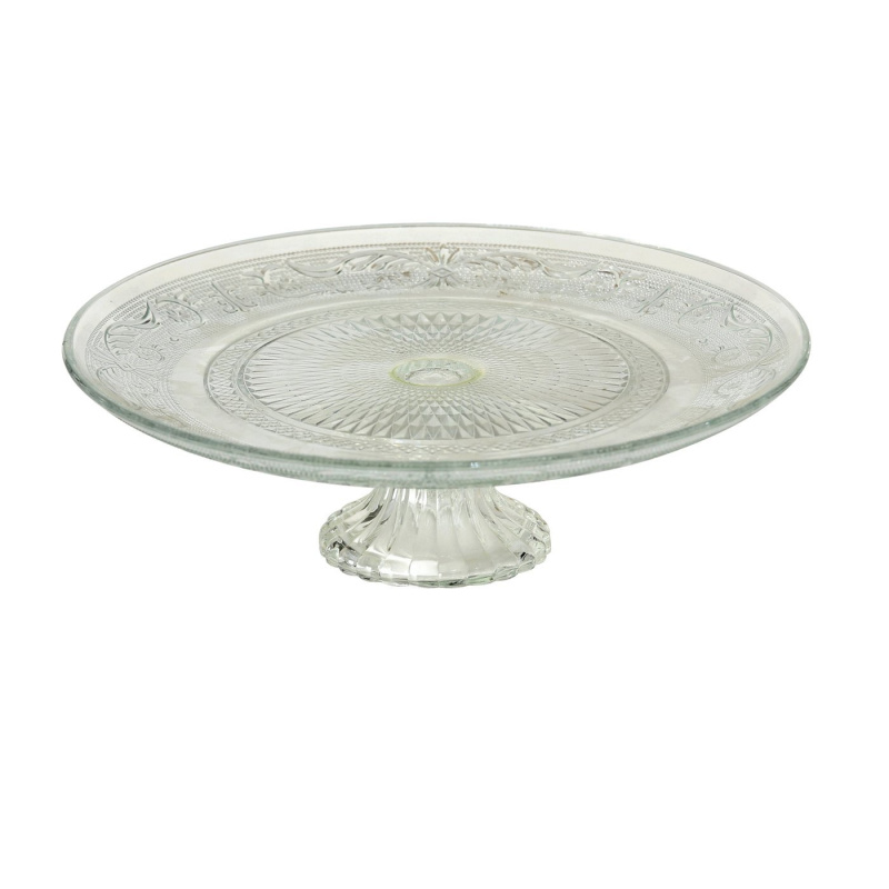 Boltze Home Skleněný podnos na cukroví RELIEF na zdobené noze, Ø 25 cm transparentní