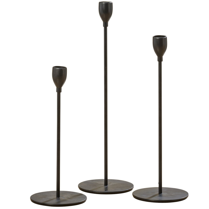 Boltze Home Sada kovových svícnů, 23 - 33 cm, MALTE, černá černá