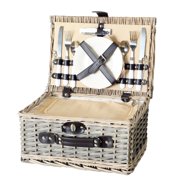 Boltze Home Piknikový koš z proutí s doplňky, 28 x 18 cm, ARIEGE vícebarevný