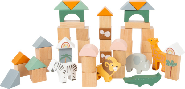 Small Foot dřevěné stavební kostky Safari 50 ks