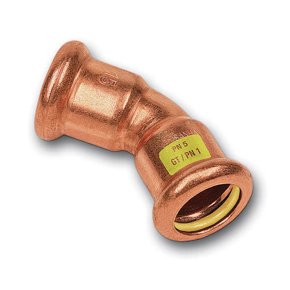 Oblouk 45° lisovací Sanha Cu Press Gas 10041 22 mm FF