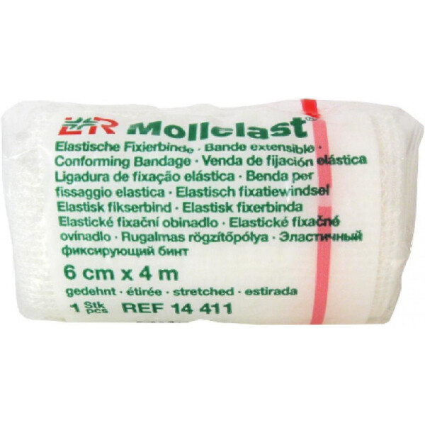 Obinadlo elastické fixační Mollelast 6cmx4m v celofánu 1ks