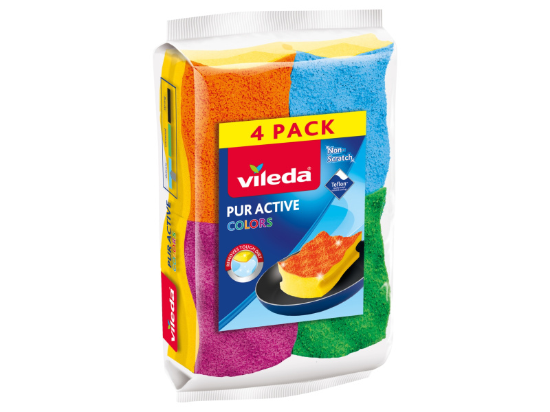 Vileda Houbička na nádobí Rainbow / Utěrka (Pur Active Colors, 4 kusy)