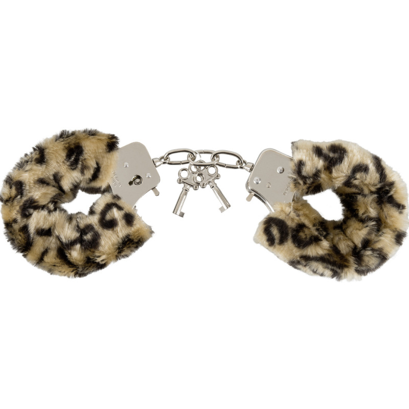 Kovová pouta s leopardím plyšem Handschellen Love Cuffs Leo