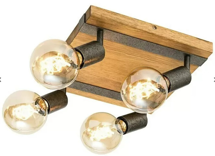 German Stropní bodové LED svítidlo Rome / 28 x 28 x 9 cm / 100 W / dřevo / kov / černá / hnědá Varianta: ivi1