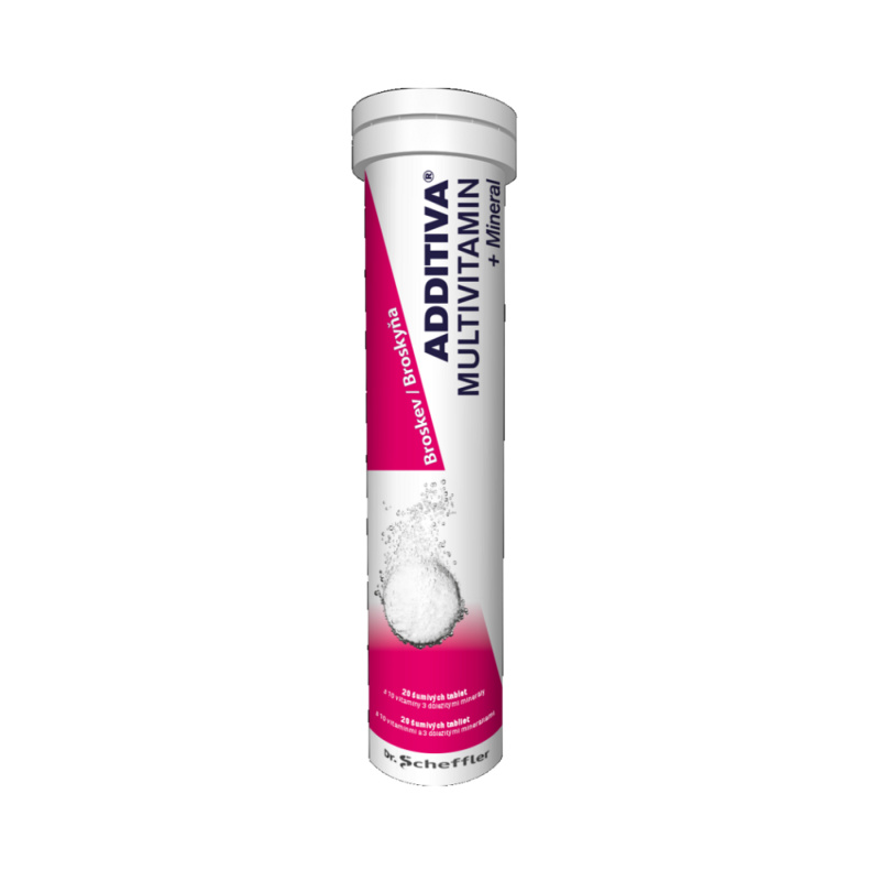 Additiva multivitamín + minerály 20 šumivých tablet Broskev