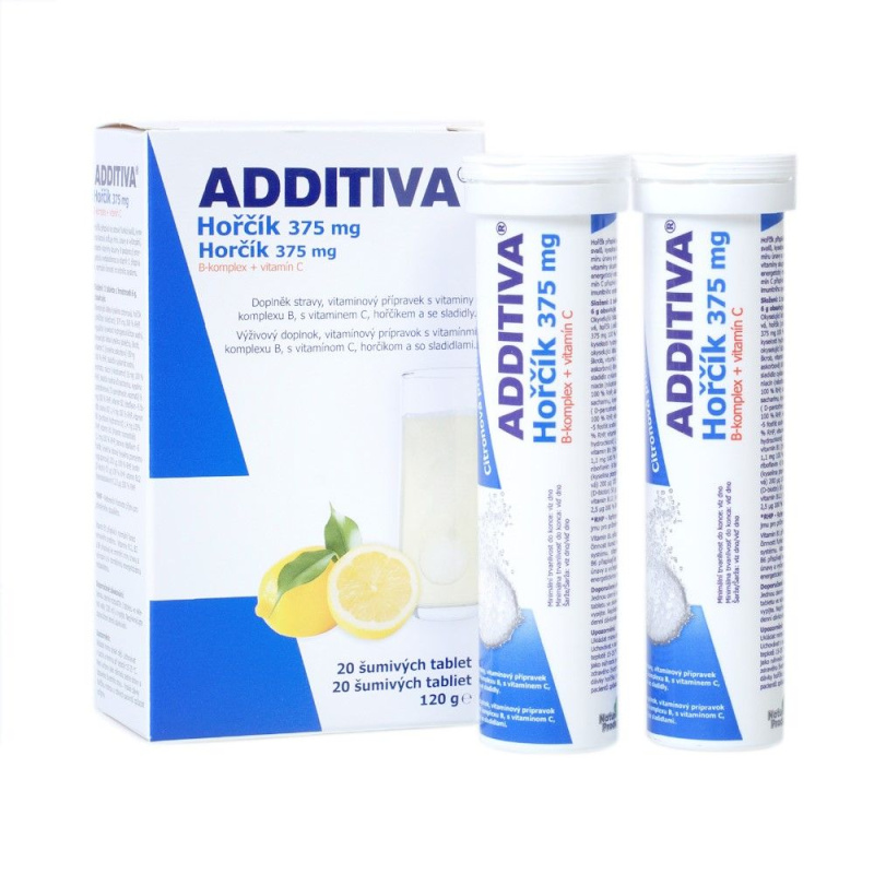 ADDITIVA Magnesium 375 mg + B-komplex + vitamín C 20 šumivých tablet