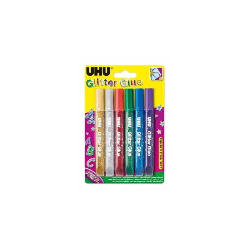 UHU Glitter Glue Original 6 x 10 ml Sada gelových lepidel pro kreativní práci