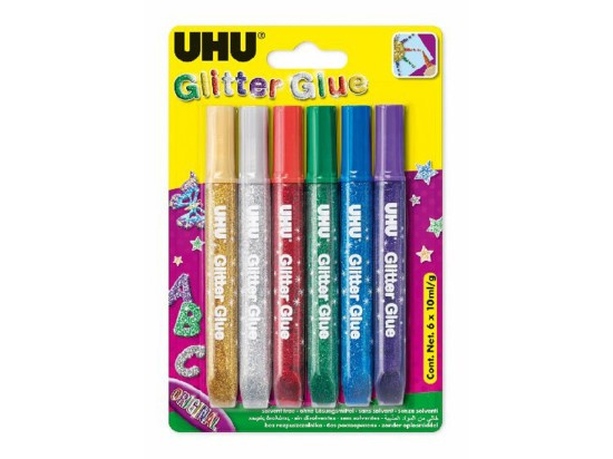 UHU Glitter Glue Original 6 x 10 ml Sada gelových lepidel pro kreativní práci