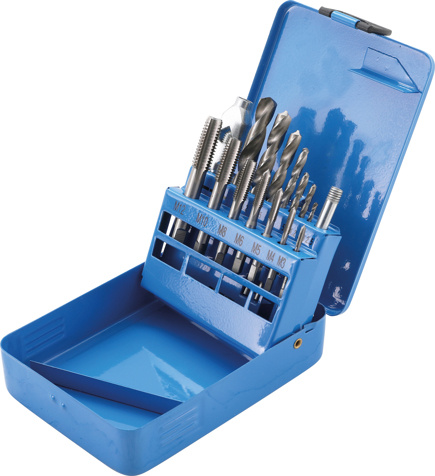 Závitníky M3 - M12 a vrtáky 2,5 - 10,2 mm, 15 ks - B1987