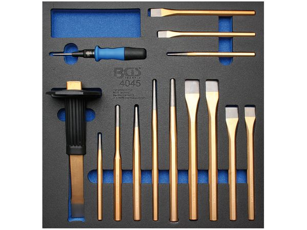 Vložka do dílenského vozíku 2/3, sada důlčíků, sekáčů, vytloukačů závlaček, 14dílná, BGS 4045