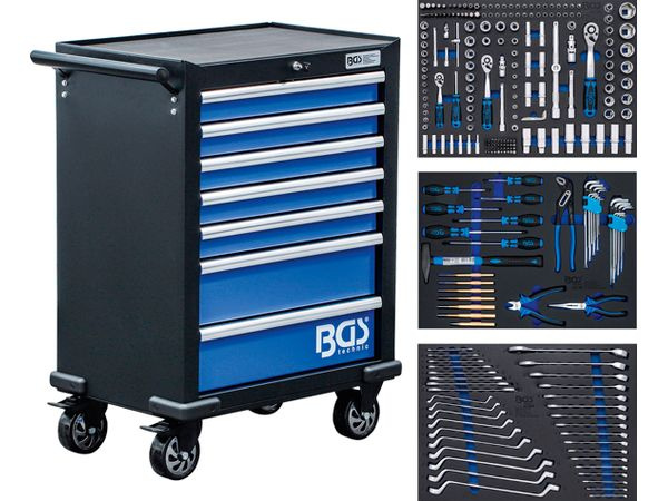 Dílenský vozík s nářadím, 7 zásuvek, 263 ks - B4207