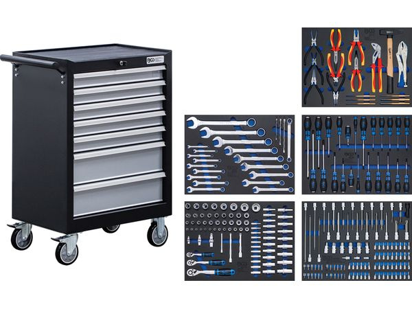 Dílenský vozík s nářadím, 7 zásuvek, 246 ks - B6060