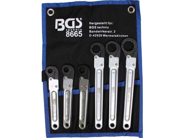 BGS Technic BGS 8665 Ráčnové očkové klíče 10 ÷ 22 mm na montáž potrubí (Sada 6 díl)