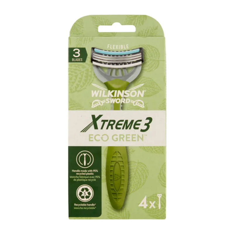 Wilkinson Fexibilní jednorázový holicí strojek Sword Xtreme3 Eco Green, 3břitý 4 ks