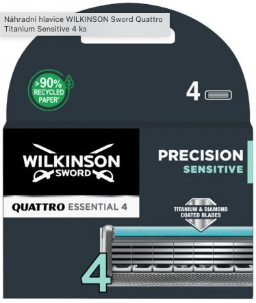 Wilkinson Sword Quattro Essential 4 Precision Sensitive náhradní břity 4 ks