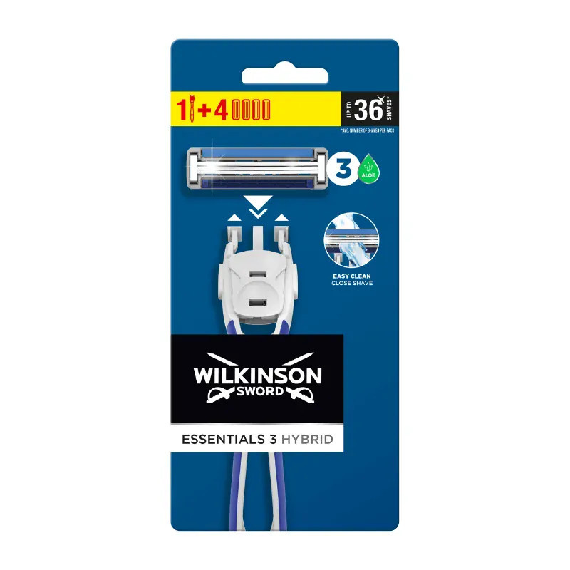 Wilkinson Sword Essentials 3 Hybrid holicí strojek + náhradní hlavice 4 ks