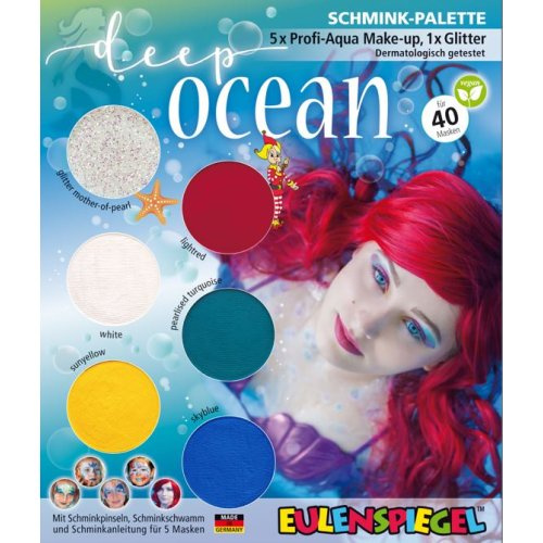 Eulenspiegel Sada barev na obličej OCEAN - 6 barev + 2 štětce + 2 houbičky