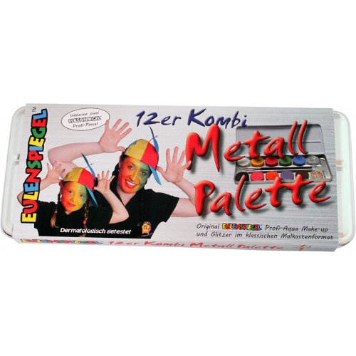 Eulenspiegel Sada 10 barev na obličej + 2 třpytky v kovové paletě