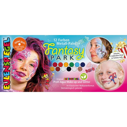 Eulenspiegel Sada 10 barev na obličej + 2 třpytky v kovové paletě Fantasy