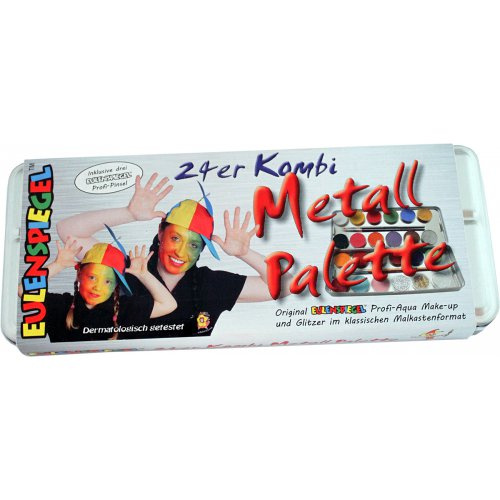 Eulenspiegel Sada 21 barev na obličej + 3 třpytky v kovové paletě
