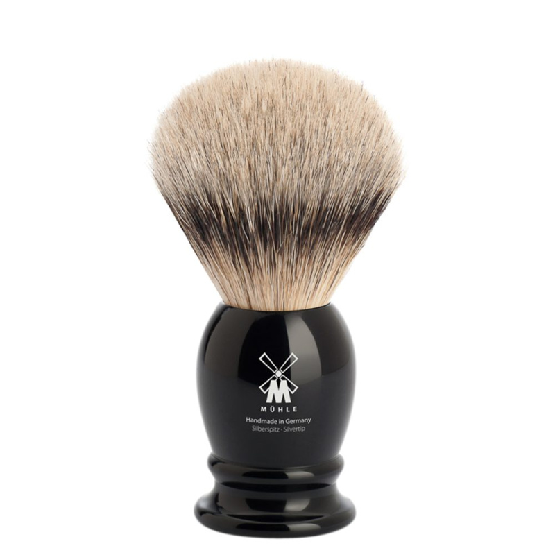 Mühle Střední štětka na holení Classic z jezevčích štětin (silvertip badger, černá pryskyřice), 1ks