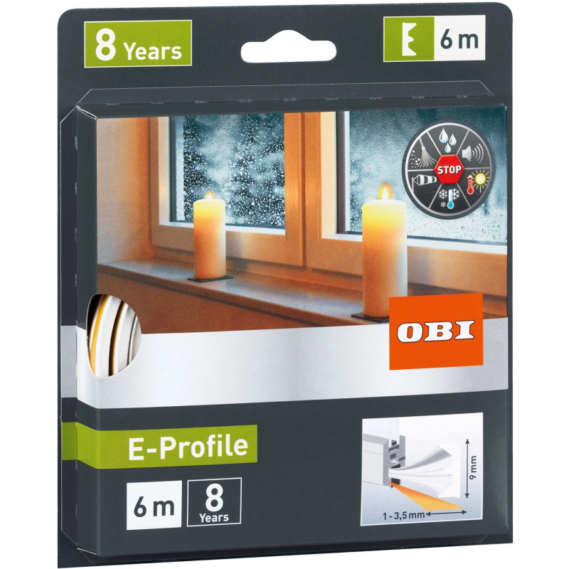 OBI Gumové těsnění oken a dveří E-profil, bílá, 6 m x 9 mm x 4 mm