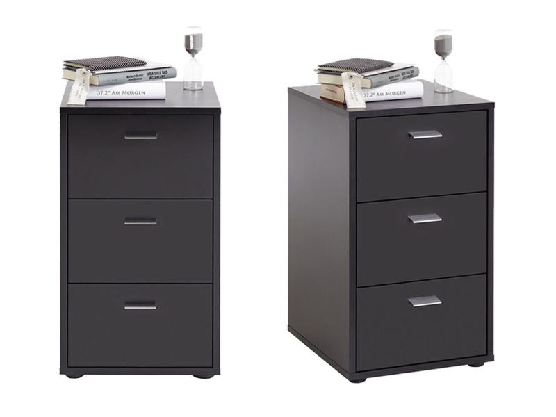 FMD Noční stolek Virginia se 3 zásuvkami, 2dílná sada (černá perlová)