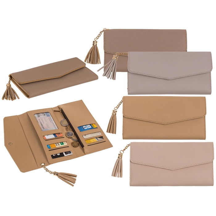 Elegantní peněženka na zip z umělé kůže, mix barev, 19 × 9,5 cm - 1 kus