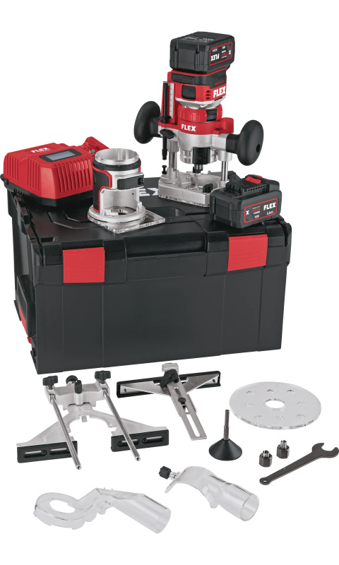 FLEX | CER 18.0-EC/5.0 Set – aku hranová a horní frézka 18 V, 2× 5,0 Ah