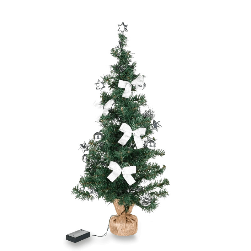 Umělý vánoční strom s LED osvětlením a stříbrnými ozdobami - 75 cm