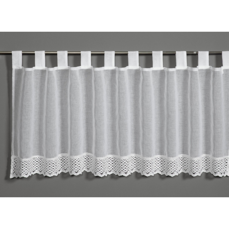 Sehlbach Vitrážová záclona s poutky, háčkovaná krajka, bílá, 140 x 48 cm