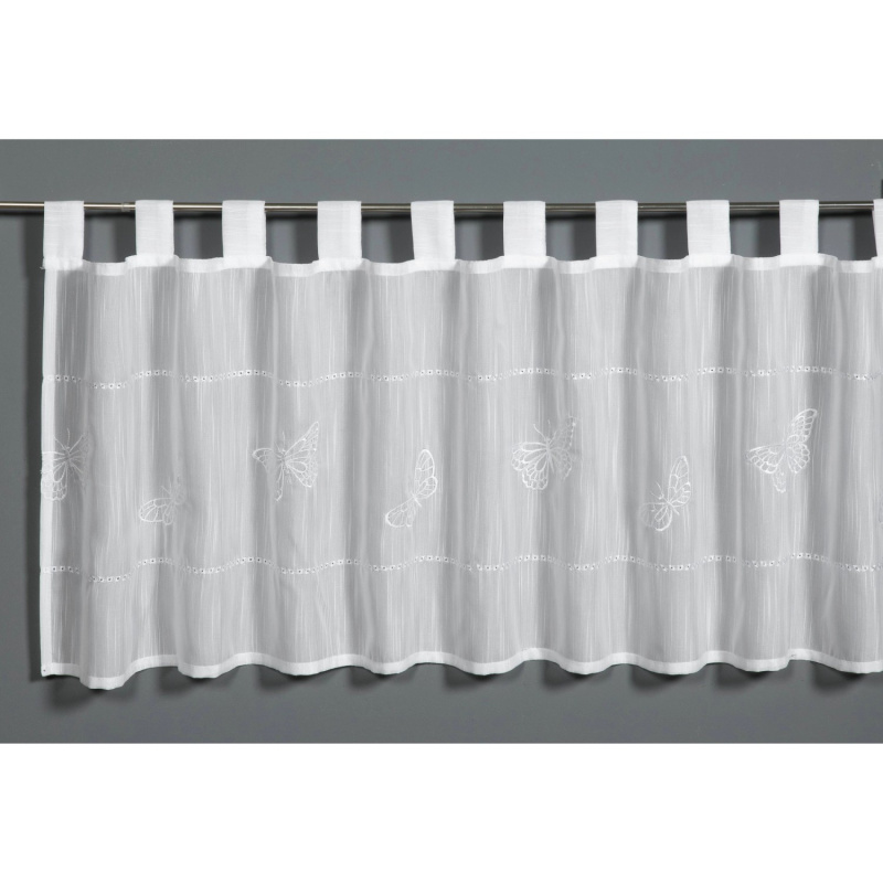 Sehlbach Vitrážová záclona s poutky, výšivka motýla bílá 140 x 48 cm